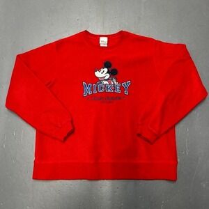 Vintage 90s Disney Mickey Mouse embroidered red fleece crewneck sweatshirt